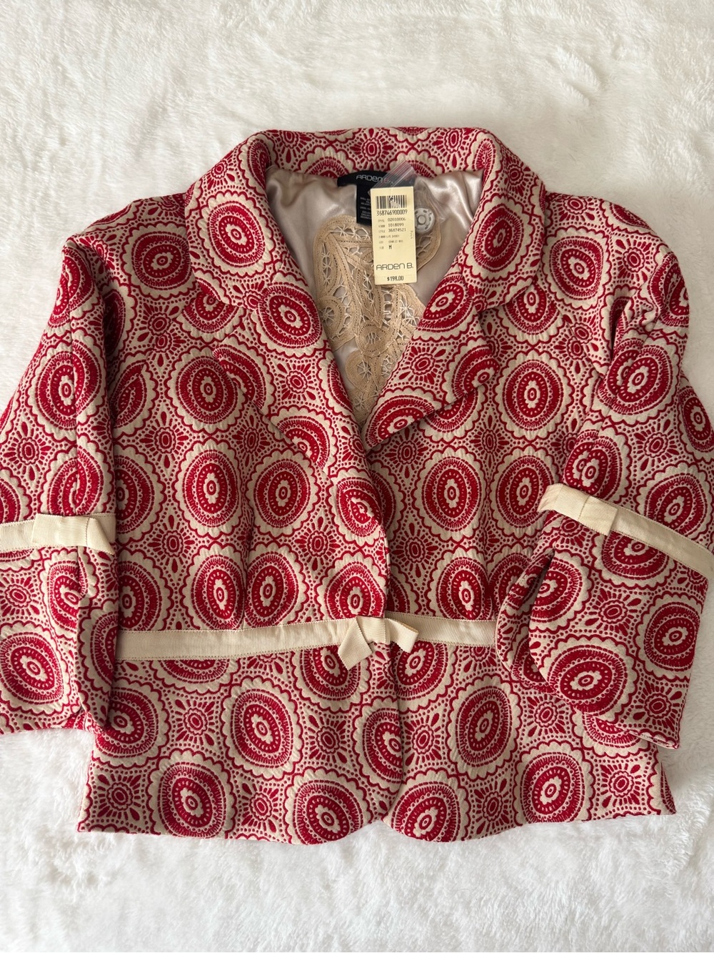 Arden B Red and Cream Patterned Jacket